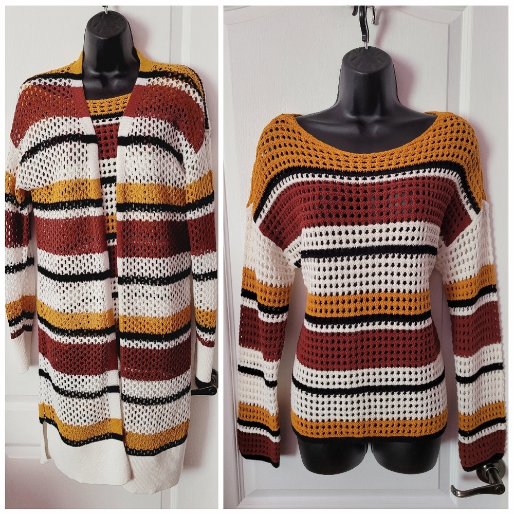 Nine West Multicolor Striped Cardigan and Sweater Set Size Medium